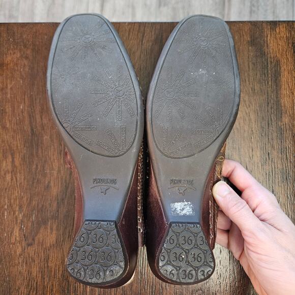 Pikolinos Romana Laser-Cut Floral Slingback Flats EU 36 / US 6 Brown Leather - Picture 10 of 12